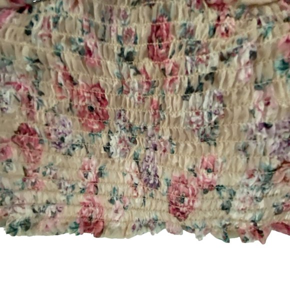 Express Floral Puff Sleeve Smocked V-Neck Cropped Top Coquette Cottagecore SM - Picture 11 of 16